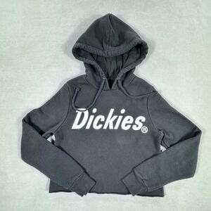 Dickies Cropped Hoodie Black Long Sleeve‎ Graphic Logo Pullover Women's S